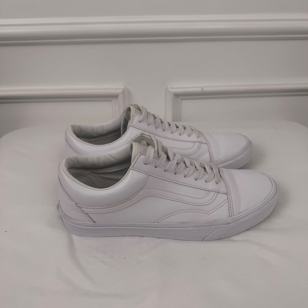 Vans Old Skool Triple White Leather Low Top Skate Shoes Mens 10 Womens 11.5 - Picture 2 of 7